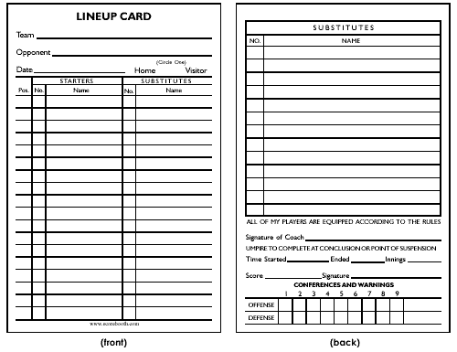 We also offer lineup cards